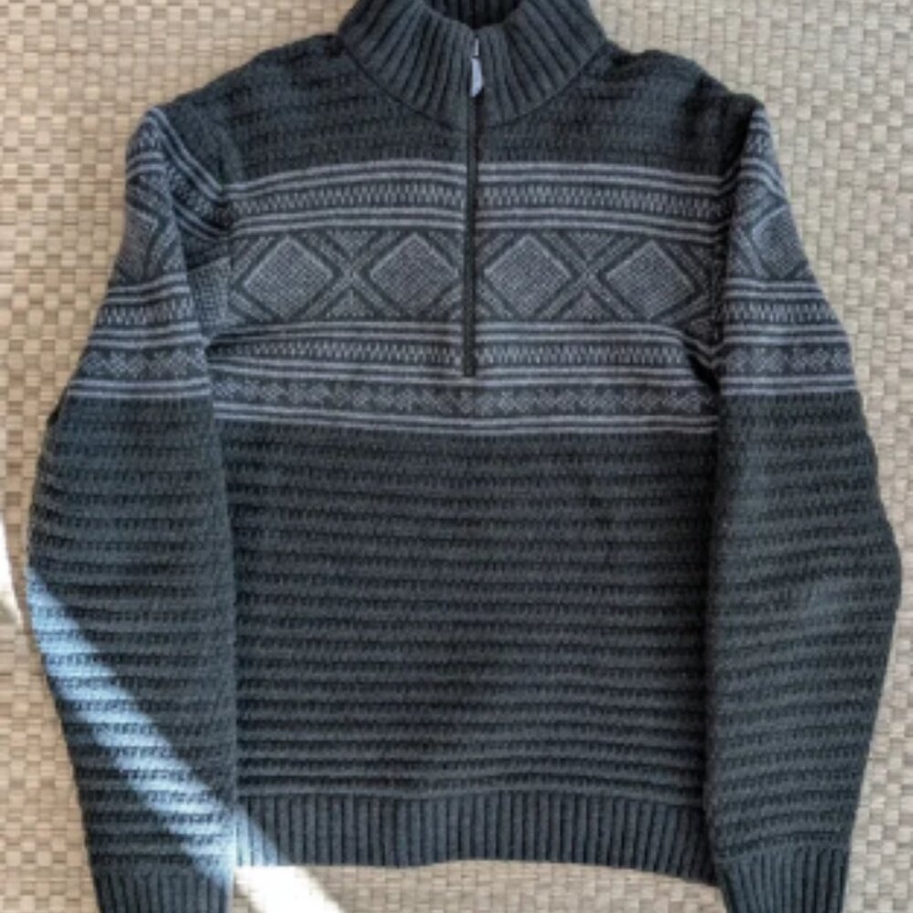 Ivanhoe of Sweden 1/4 Zip Lambswool Sweater Green Men's Size L Made in Estonia